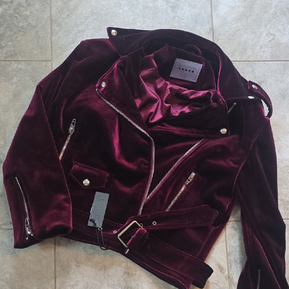 Women's Velvet Biker Jacket - Burgundy